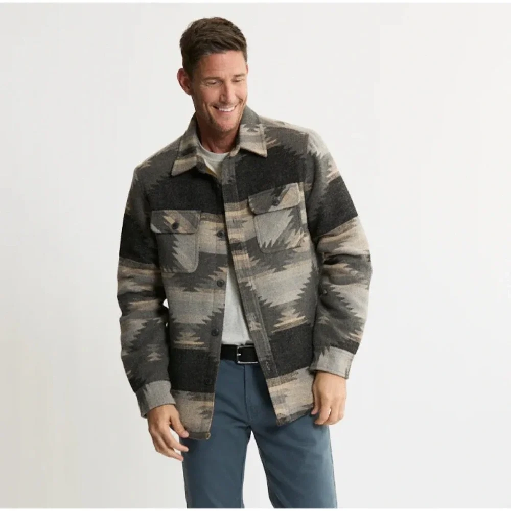 Jachs New York Mens Sherpa Lined Aztec Print Shirt Jacket Shacket Size M Aztec